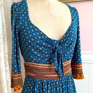 Maeve Anthropologie Beloved Dress Size S Tie Front MIDI Asymmetrical Hem Boho
